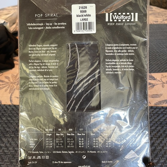 WOLFORD Black Pop Spiral Stay-up Thigh Highs Large - Picture 3 of 3